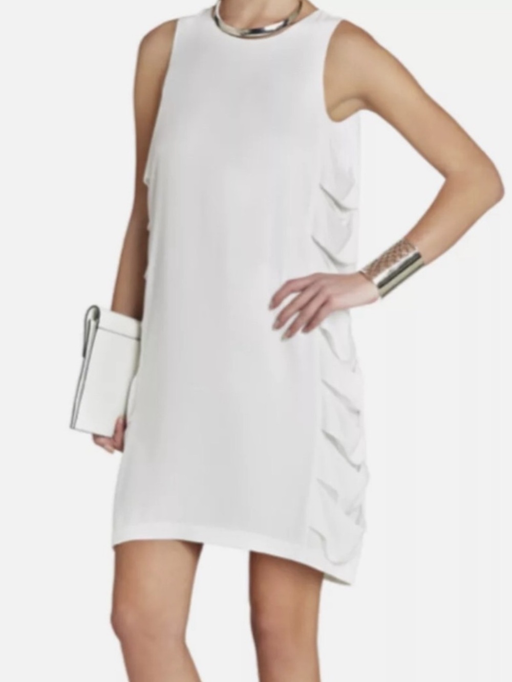 BCBGMaxAzria EREN  White Sleeveless Mini Dress Side Slash Panels Size 10 Summer